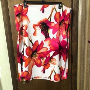 Worthington 22W  White Fuchsia Floral Pencil Skirt NWT